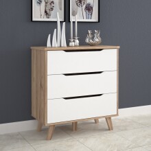 Schubkastenkommode >VANKKA< 3 Schubladen, in Planked Eiche Dekor ,weiß - 80x86,3x42cm (BxHxT)