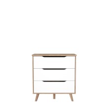 Schubkastenkommode >VANKKA< 3 Schubladen, in Planked Eiche Dekor ,weiß - 80x86,3x42cm (BxHxT)