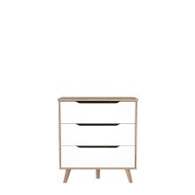 Schubkastenkommode >VANKKA< 3 Schubladen, in Planked Eiche Dekor ,weiß - 80x86,3x42cm (BxHxT)