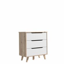 Schubkastenkommode >VANKKA< 3 Schubladen, in Planked Eiche Dekor ,weiß - 80x86,3x42cm (BxHxT)