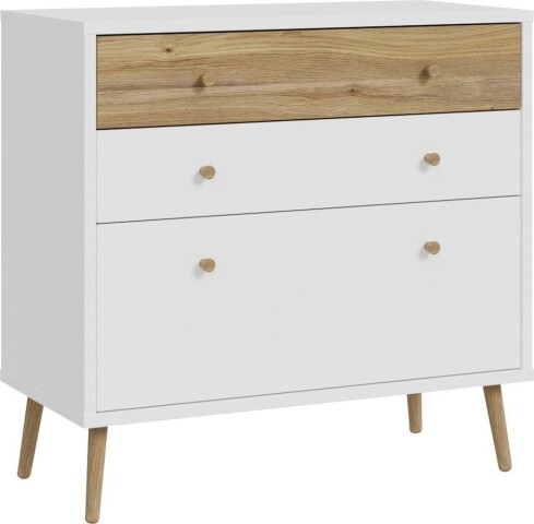 Kommode >Harllson< mit 3 Schubladen, in Weiss/ Mauvella Eiche Dekor - 89,8x86,5x41,5cm (BxHxT)