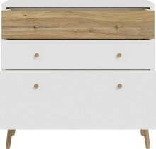Kommode >Harllson< mit 3 Schubladen, in Weiss/ Mauvella Eiche Dekor - 89,8x86,5x41,5cm (BxHxT)