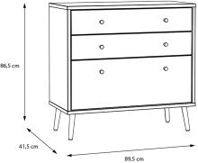 Kommode >Harllson< mit 3 Schubladen, in Weiss/ Mauvella Eiche Dekor - 89,8x86,5x41,5cm (BxHxT)
