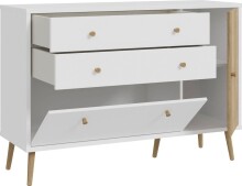 Sideboard >Harllson< 2 Schubladen, 1 Tür, 1 Klappe, in Weiss / Mauvella Eiche Dekor - 124,5x86,5x41,5cm (BxHxT)