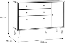 Sideboard >Harllson< 2 Schubladen, 1 Tür, 1 Klappe, in Weiss / Mauvella Eiche Dekor - 124,5x86,5x41,5cm (BxHxT)
