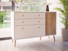 Sideboard >Harllson< 2 Schubladen, 1 Tür, 1 Klappe, in Weiss / Mauvella Eiche Dekor - 124,5x86,5x41,5cm (BxHxT)