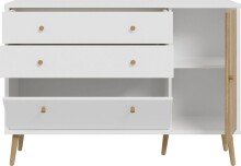 Sideboard >Harllson< 2 Schubladen, 1 Tür, 1 Klappe, in Weiss / Mauvella Eiche Dekor - 124,5x86,5x41,5cm (BxHxT)