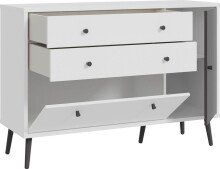 Sideboard >Harllson< 2 Schubladen, 1 Tür, 1 Klappe, in Weiss/ Wolfram grau - 124,5x86,5x41,5cm (BxHxT)