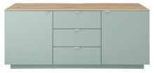 Lowboard >Core< 3 Schubladen, 2 Türen, in schilfgrün supermatt / Artisan Eiche Dekor - 180x77x44 (BxHxT)