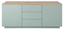 Lowboard >Core< 3 Schubladen, 2 Türen, in schilfgrün supermatt / Artisan Eiche Dekor - 180x77x44 (BxHxT)