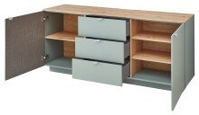 Lowboard >Core< 3 Schubladen, 2 Türen, in schilfgrün supermatt / Artisan Eiche Dekor - 180x77x44 (BxHxT)