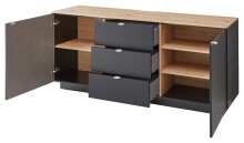 Lowboard >Core< 3 Schubladen, 2 Türen, in schwarz supermatt / Artisan Eiche Dekor - 180x77x44 (BxHxT)
