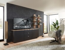 Lowboard >Core< 3 Schubladen, 2 Türen, in schwarz supermatt / Artisan Eiche Dekor - 180x77x44 (BxHxT)