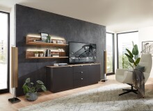 Lowboard >Core< 3 Schubladen, 2 Türen, in schwarz supermatt / Artisan Eiche Dekor - 180x77x44 (BxHxT)