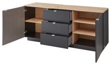 Lowboard >Core< 3 Schubladen, 2 Türen, in schwarz supermatt / Artisan Eiche Dekor - 180x77x44 (BxHxT)