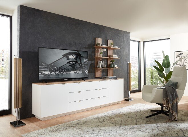 Wohnwand >Core< (3-teilig) in weiß matt / Artisan Dekor - 240x77x44 (BxHxT)