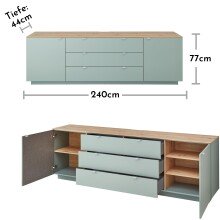 Wohnwand >Core< (3-teilig) in schilf matt / Artisan Dekor - 240x77x44 (BxHxT)