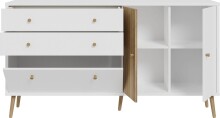 Sideboard >Harllson< 2 Türen, 2 Schubladen, 1 Klappe, in Weiss/ Mauvella Eiche Dekor - 159,2x86,5x41,5cm (BxHxT)