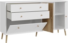 Sideboard >Harllson< 2 Türen, 2 Schubladen, 1 Klappe, in Weiss/ Mauvella Eiche Dekor - 159,2x86,5x41,5cm (BxHxT)