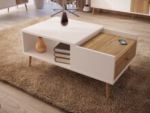 Couchtisch >Harllson< mit Schublade und Fach, in Weiss/ Mauvella Eiche Dekor - 106x45,4x59,8cm (BxHxT)