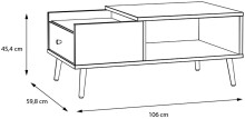 Couchtisch >Harllson< mit Schublade und Fach, in Weiss/ Wolfram grau - 106x45,4x59,8cm (BxHxT)