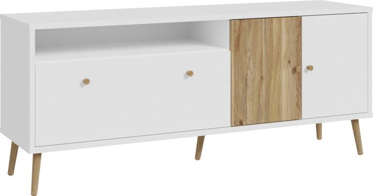 Lowboard >Harllson< 2 Türen, 1 Klappe, 1 Fach, in Weiss/ Mauvella Eiche Dekor   - 159,2x67,3x41,5cm (BxHxT)