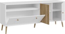 Lowboard >Harllson< 2 Türen, 1 Klappe, 1 Fach, in Weiss/ Mauvella Eiche Dekor   - 159,2x67,3x41,5cm (BxHxT)