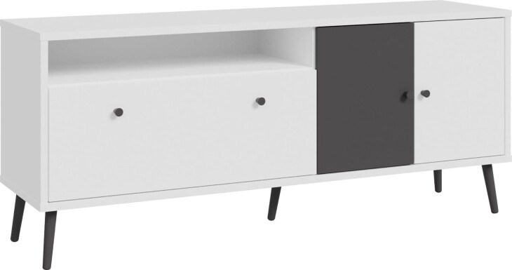 Lowboard >Harllson< 2 Türen, 1 Klappe, 1 Fach, in Weiss/ Wolfram grau  - 159,2x67,3x41,5cm (BxHxT)