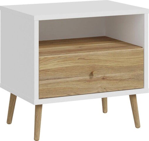 Nachtkommode >Harllson< 1 Schublade, 1 Fach, in Weiss/ Mauvella Eiche Dekor - 59,8x57,7x41,5cm (BxHxT)