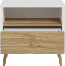 Nachtkommode >Harllson< 1 Schublade, 1 Fach, in Weiss/ Mauvella Eiche Dekor - 59,8x57,7x41,5cm (BxHxT)