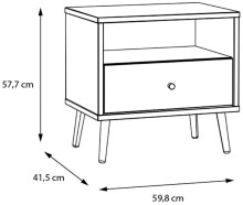 Nachtkommode >Harllson< 1 Schublade, 1 Fach, in Weiss/ Mauvella Eiche Dekor - 59,8x57,7x41,5cm (BxHxT)