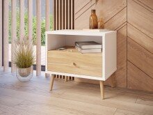 Nachtkommode >Harllson< 1 Schublade, 1 Fach, in Weiss/ Mauvella Eiche Dekor - 59,8x57,7x41,5cm (BxHxT)