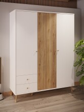 Kleiderschrank >Harllson< 3 Türen, 2 Schubladen, Inneneinteilung, in Weiss/ Mauvella Eiche Dekor - 154,2x201,7x52,2cm (BxHxT)