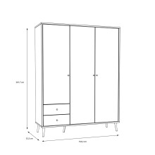 Kleiderschrank >Harllson< 3 Türen, 2 Schubladen, Inneneinteilung, in Weiss/ Mauvella Eiche Dekor - 154,2x201,7x52,2cm (BxHxT)
