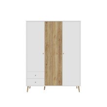 Kleiderschrank >Harllson< 3 Türen, 2 Schubladen, Inneneinteilung, in Weiss/ Mauvella Eiche Dekor - 154,2x201,7x52,2cm (BxHxT)