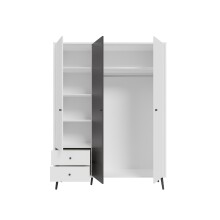 Kleiderschrank >Harllson< 3 Türen, 2 Schübe, Inneneinteilung, Weiss/ Wolfram grau - 154,2x201,7x52,2 (BxHxT)