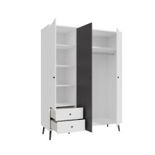 Kleiderschrank >Harllson< 3 Türen, 2 Schübe, Inneneinteilung, Weiss/ Wolfram grau - 154,2x201,7x52,2 (BxHxT)