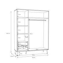 Kleiderschrank >Harllson< 3 Türen, 2 Schübe, Inneneinteilung, Weiss/ Wolfram grau - 154,2x201,7x52,2 (BxHxT)