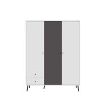 Kleiderschrank >Harllson< 3 Türen, 2 Schübe, Inneneinteilung, Weiss/ Wolfram grau - 154,2x201,7x52,2 (BxHxT)