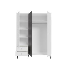 Kleiderschrank >Harllson< 3 Türen, 2 Schübe, Inneneinteilung, Weiss/ Wolfram grau - 154,2x201,7x52,2 (BxHxT)