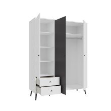 Kleiderschrank >Harllson< 3 Türen, 2 Schübe, Inneneinteilung, Weiss/ Wolfram grau - 154,2x201,7x52,2 (BxHxT)