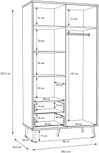 Kleiderschrank >Harllson< 2 Türen, 2 Schubladen, Inneneinteilung, in Weiss/ Wolfram grau - 104,5x201,7x52,2 (BxHxT)