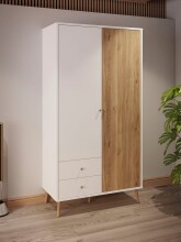 Kleiderschrank >Harllson< 2 Türen, 2 Schubladen, Inneneinteilung, in Weiss/ Mauvella Eiche Dekor - 104,5x201,7x52,2cm (BxHxT)