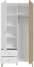 Kleiderschrank >Harllson< 2 Türen, 2 Schubladen, Inneneinteilung, in Weiss/ Mauvella Eiche Dekor - 104,5x201,7x52,2cm (BxHxT)