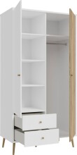 Kleiderschrank >Harllson< 2 Türen, 2 Schubladen, Inneneinteilung, in Weiss/ Mauvella Eiche Dekor - 104,5x201,7x52,2cm (BxHxT)