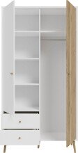 Kleiderschrank >Harllson< 2 Türen, 2 Schubladen, Inneneinteilung, in Weiss/ Mauvella Eiche Dekor - 104,5x201,7x52,2cm (BxHxT)