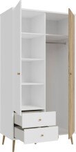 Kleiderschrank >Harllson< 2 Türen, 2 Schubladen, Inneneinteilung, in Weiss/ Mauvella Eiche Dekor - 104,5x201,7x52,2cm (BxHxT)