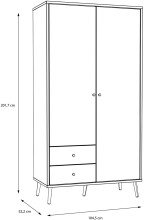 Kleiderschrank >Harllson< 2 Türen, 2 Schubladen, Inneneinteilung, in Weiss/ Mauvella Eiche Dekor - 104,5x201,7x52,2cm (BxHxT)