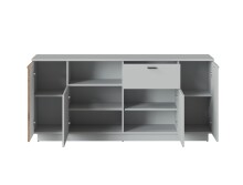 Sideboard >ALVERNO< 4 Türen, 1 Schublade, 1 Fach, in Asche/Coast Evoke Eiche Lamelle-Dekor - 180x83x40 (BxHxT)