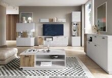 Sideboard >ALVERNO< 4 Türen, 1 Schublade, 1 Fach, in Asche/Coast Evoke Eiche Lamelle-Dekor - 180x83x40 (BxHxT)